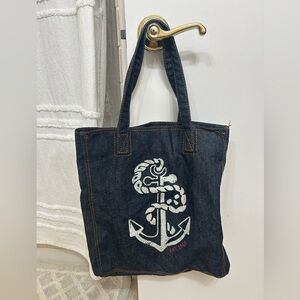 GAP Blue Denim Nautical Tote Bag with Anchor Design